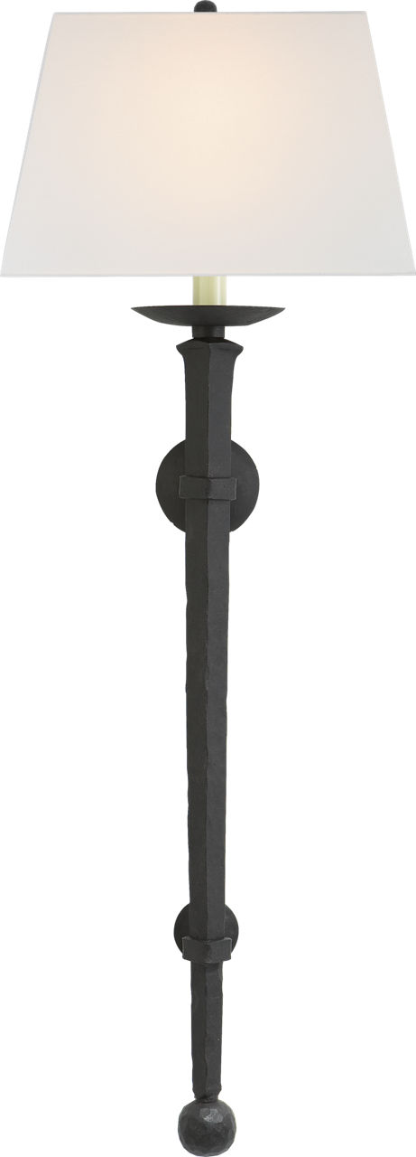 Long Iron Torch in Black Rust with Linen Shade