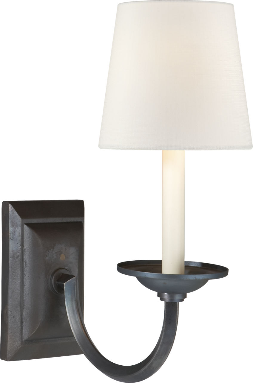 Flemish Single Sconce in Aged Iron with Linen Shade