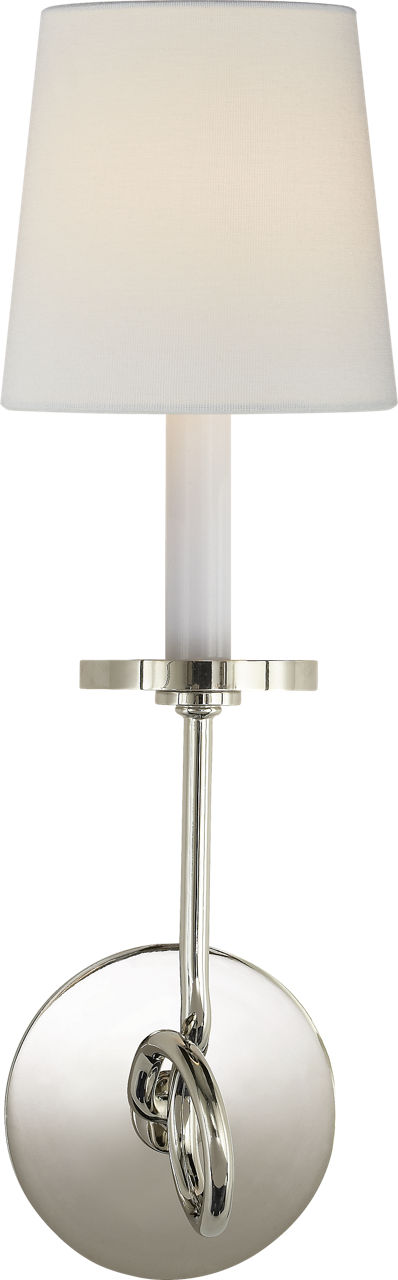 Symmetric Twist Single Sconce in Polished Nickel with Linen Shade