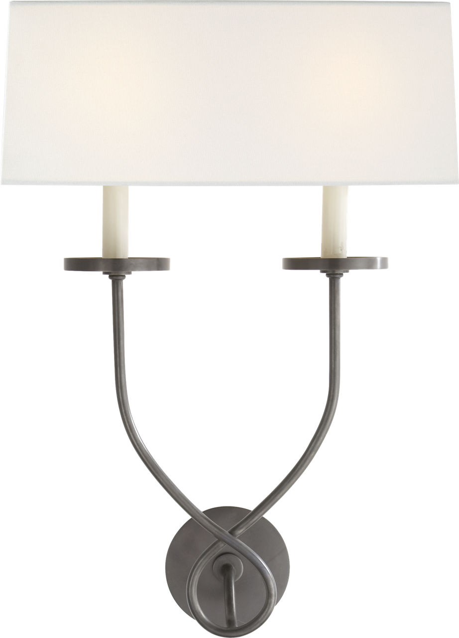 Symmetric Twist Double Sconce in Bronze with Linen Shade