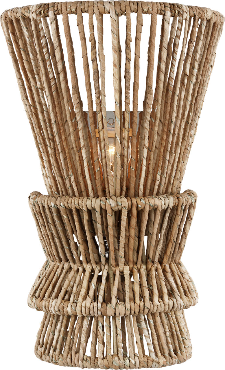 Antigua Medium Sconce in Polished Nickel and Natural Abaca