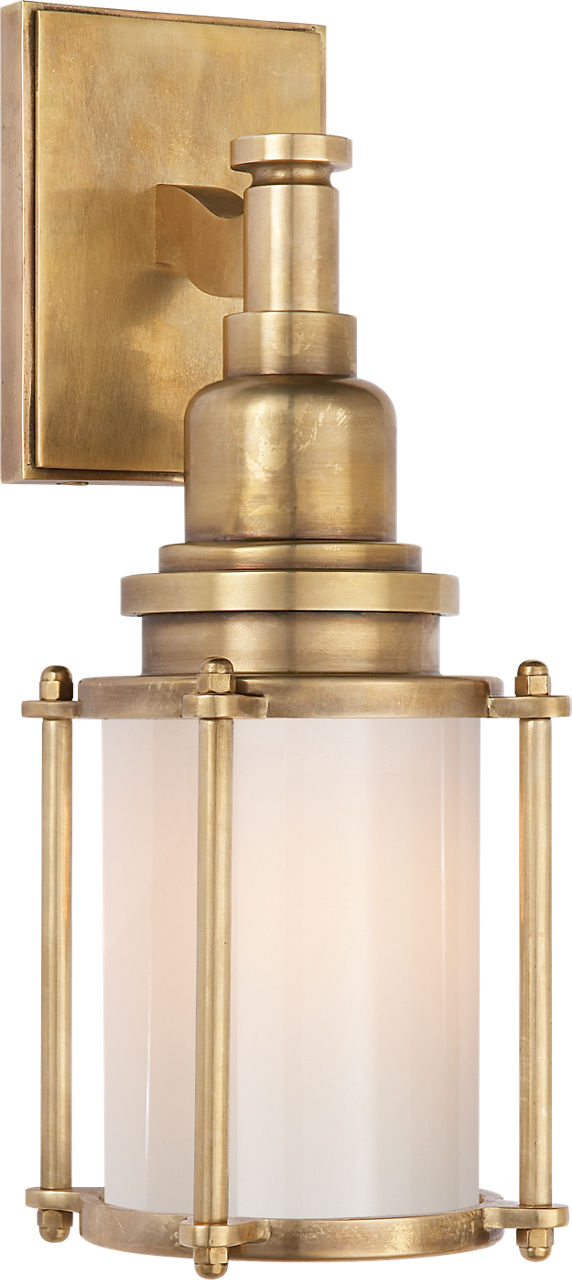 Stanway Sconce in Antique-Burnished Brass with White Glass