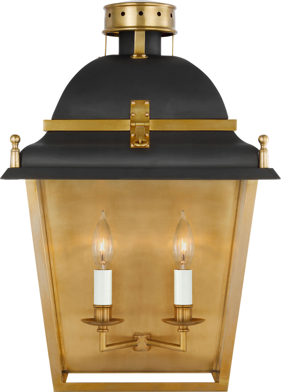 Coventry Large Wall Lantern in Black and Antique-Burnished Brass