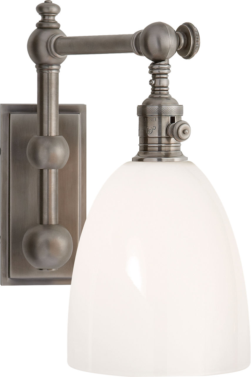 Pimlico Single Light in Antique Nickel with White Glass