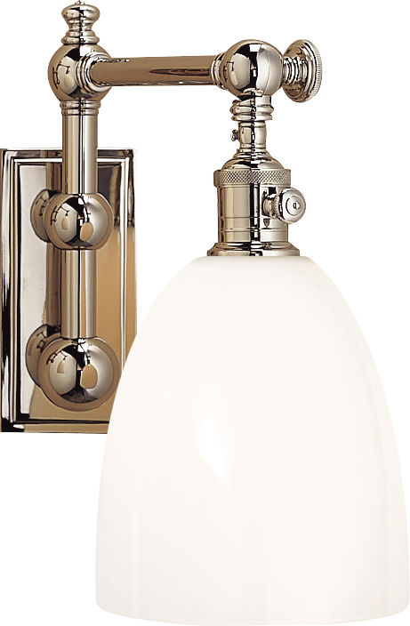 Pimlico Single Light in Polished Nickel with White Glass