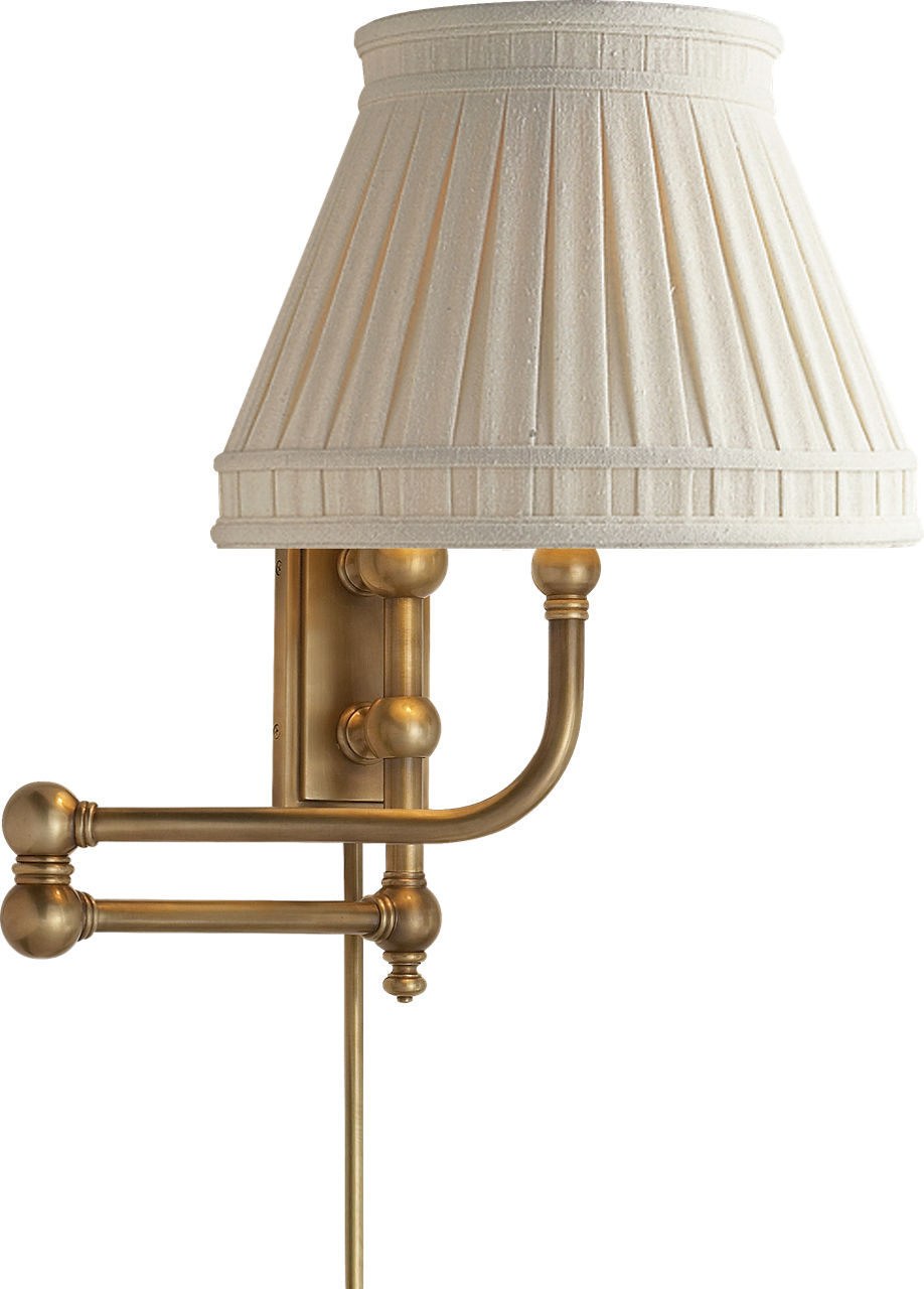Pimlico Swing Arm in Antique-Burnished Brass with Linen Collar Shade