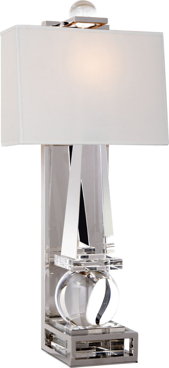 Paladin Tall Obelisk Sconce in Crystal and Polished Nickel with Natural Percale Shade
