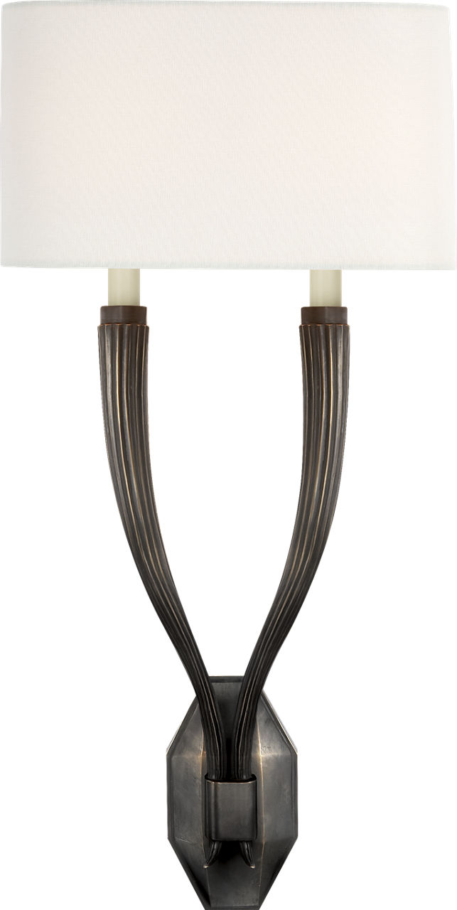 Ruhlmann Double Sconce in Bronze with Linen Shade