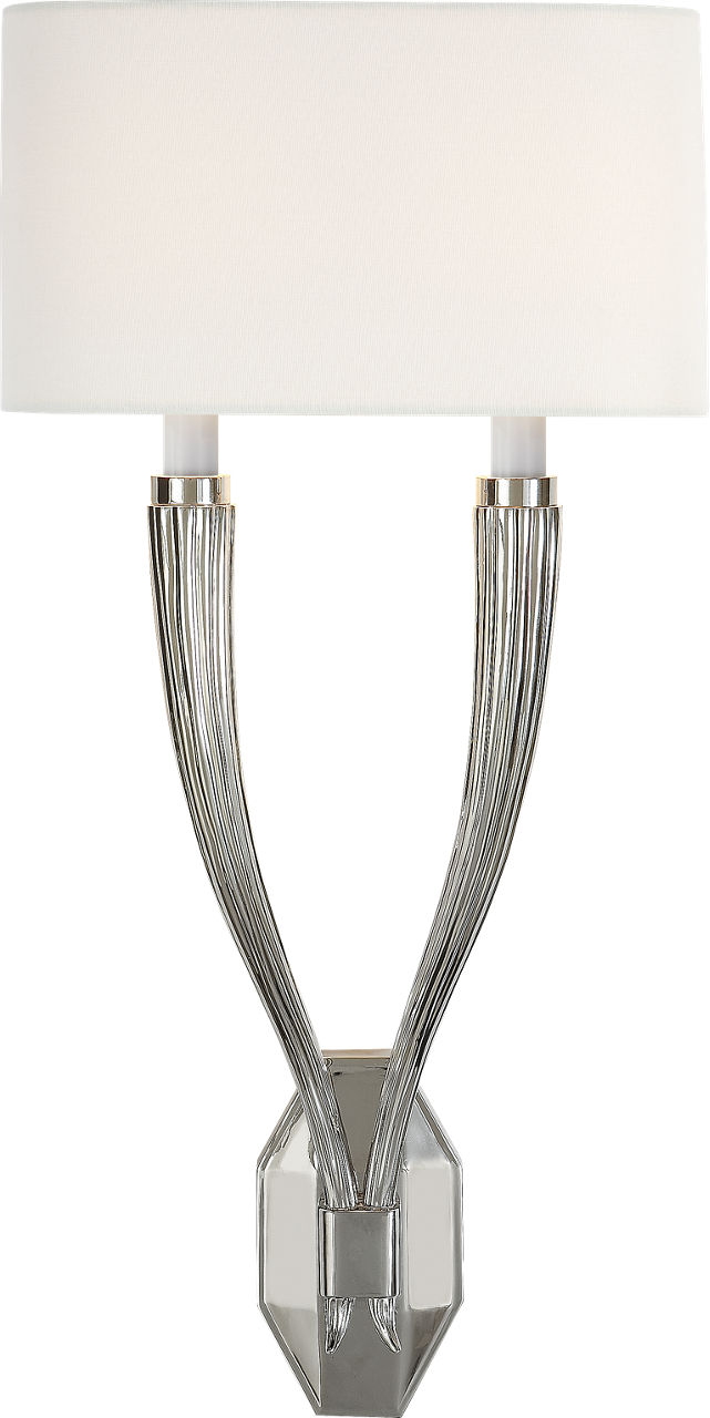 Ruhlmann Double Sconce in Polished Nickel with Linen Shade