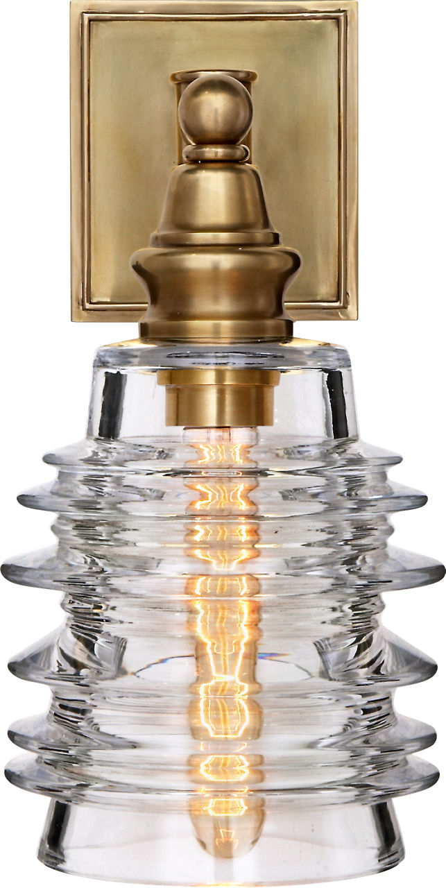 Covington Sconce in Antique-Burnished Brass with Clear Ribbed Wide Glass