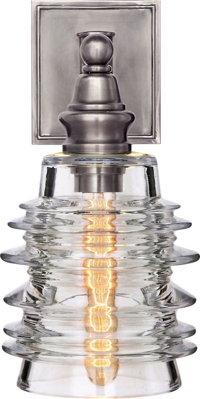 Covington Sconce in Antique Nickel with Clear Ribbed Wide Glass
