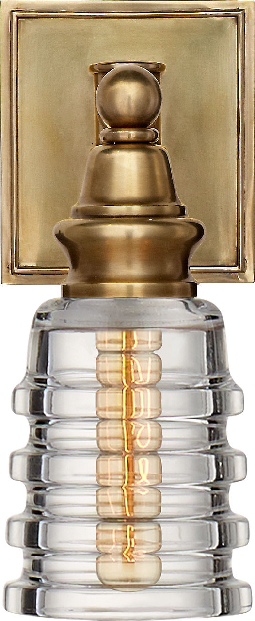 Covington Sconce in Antique-Burnished Brass with Clear Ribbed Narrow Glass