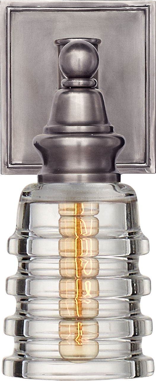 Covington Sconce in Antique Nickel with Clear Ribbed Narrow Glass
