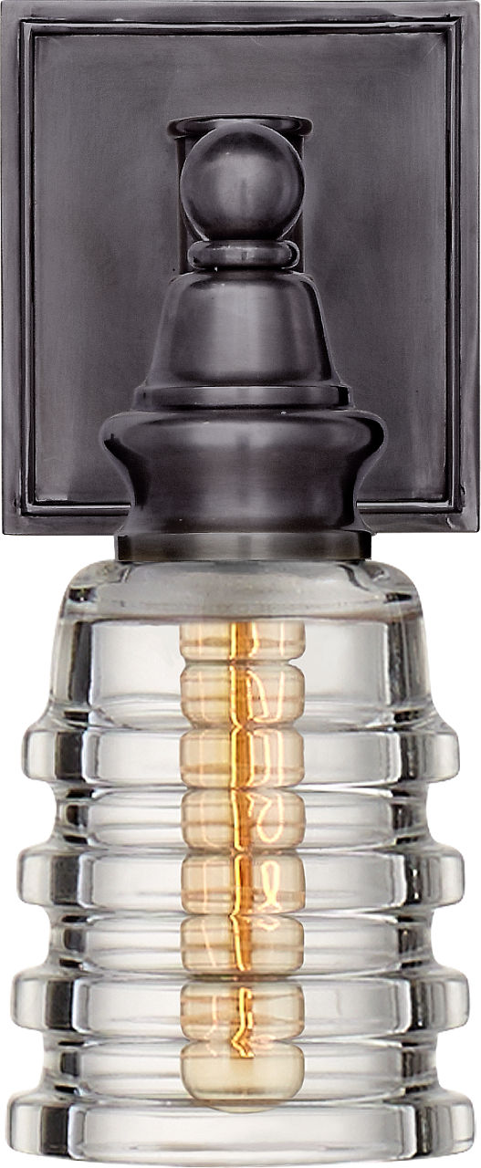 Covington Sconce in Bronze with Clear Ribbed Narrow Glass