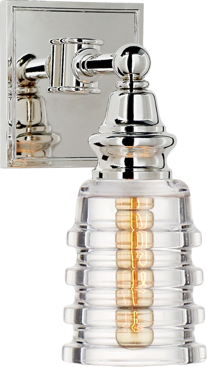 Covington Sconce in Polished Nickel with Clear Ribbed Narrow Glass