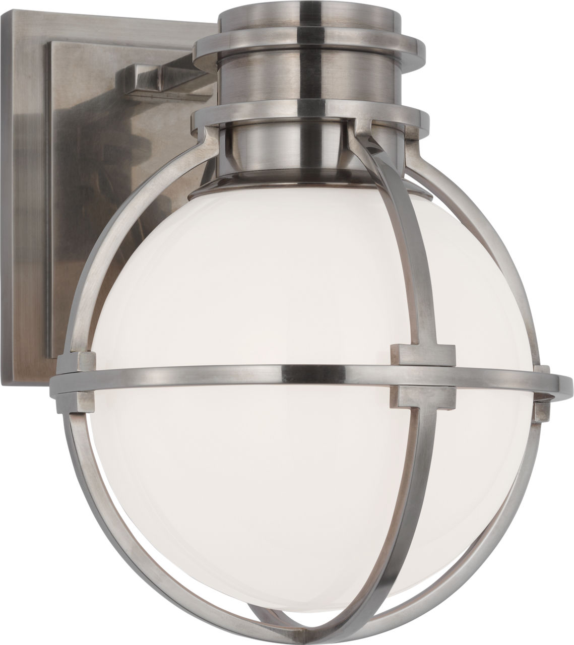 Gracie Single Sconce in Antique Nickel with White Glass
