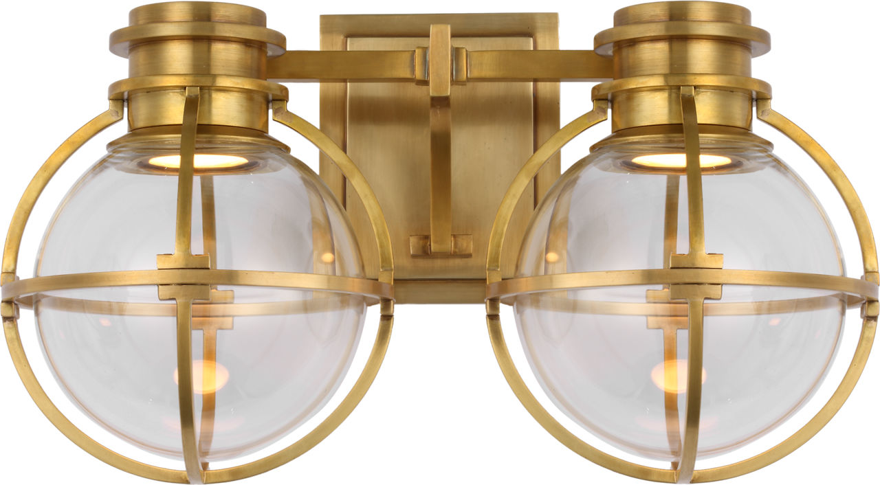 Gracie Double Sconce in Antique-Burnished Brass with Clear Glass