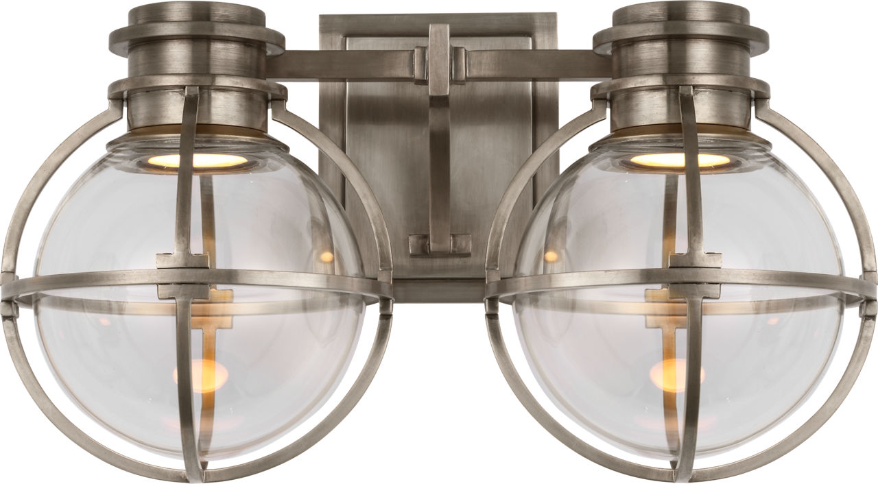Gracie Double Sconce in Antique Nickel with Clear Glass