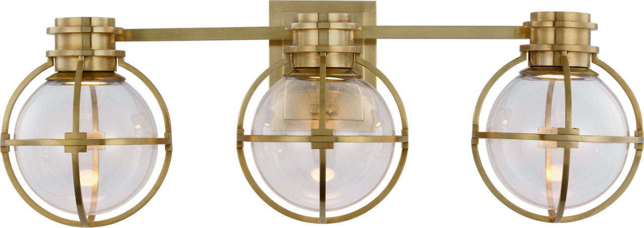 Gracie Triple Sconce in Antique-Burnished Brass with Clear Glass