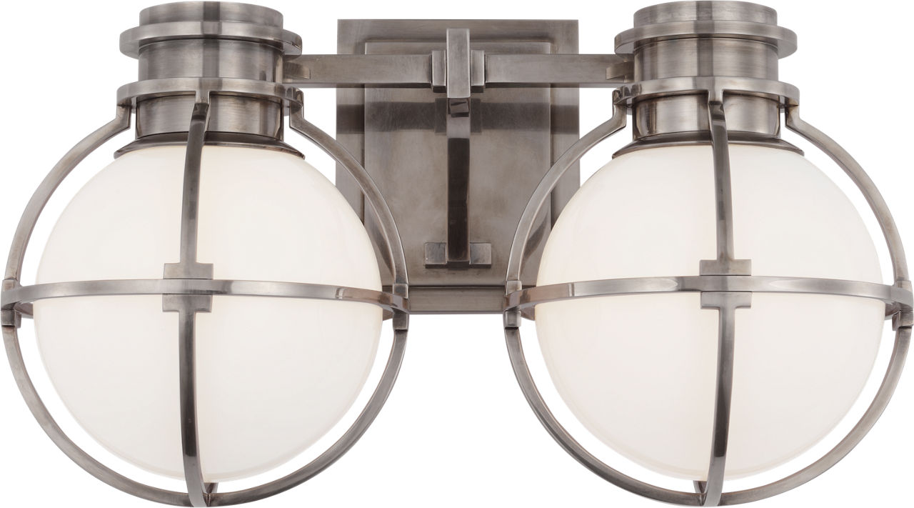 Gracie Double Sconce in Antique Nickel with White Glass