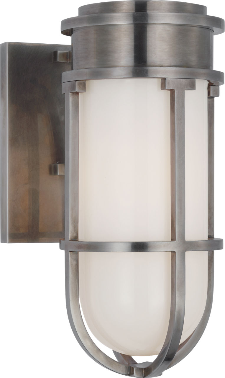Gracie Tall Bracketed Sconce in Antique Nickel with White Glass