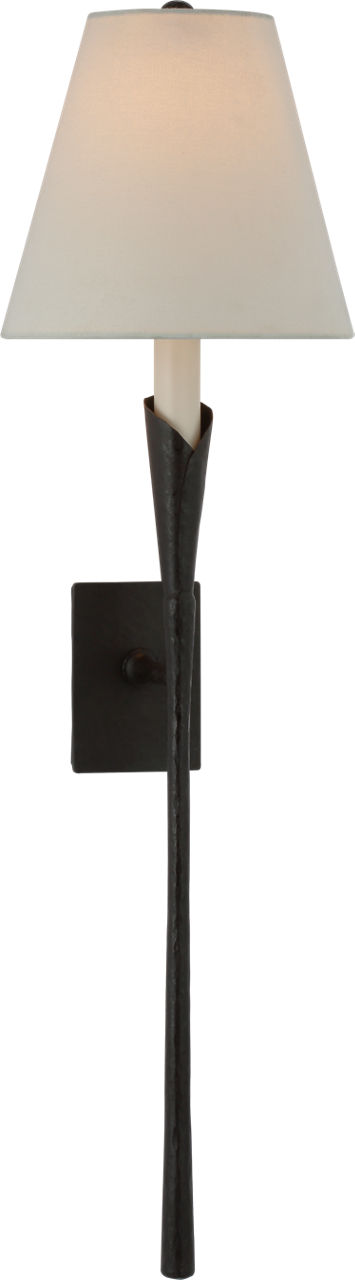 Aiden Large Tail Sconce in Aged Iron with Linen Shade