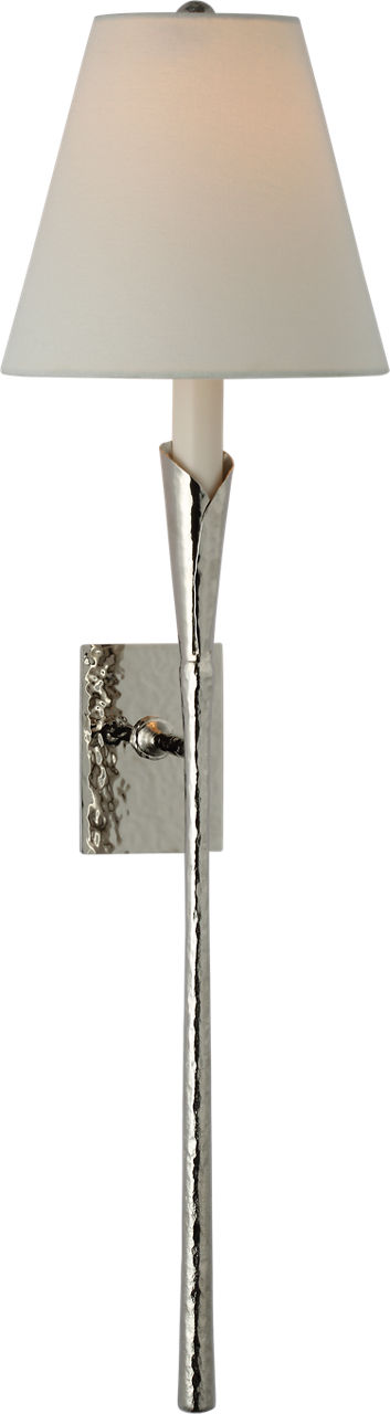 Aiden Large Tail Sconce in Polished Nickel with Linen Shade