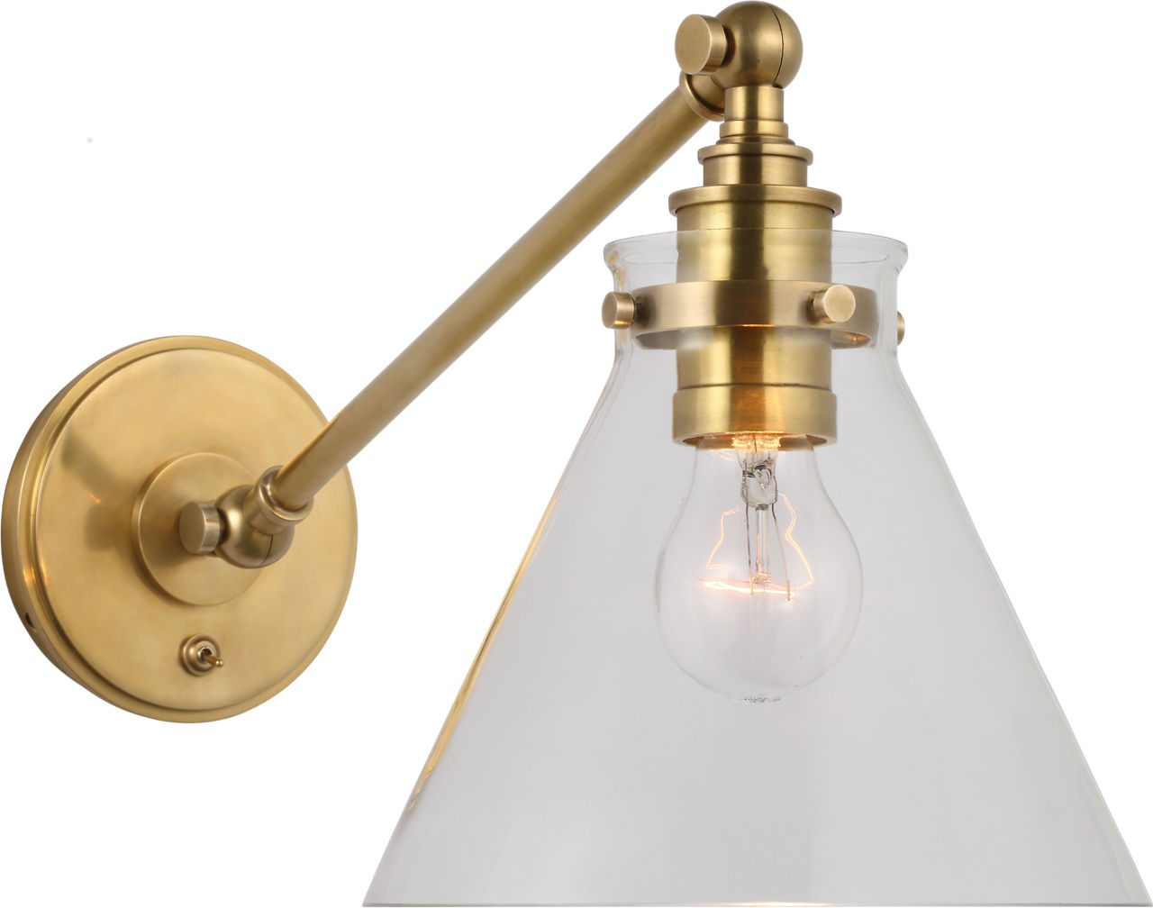 Parkington Single Library Wall Light in Antique-Burnished Brass with Clear Glass