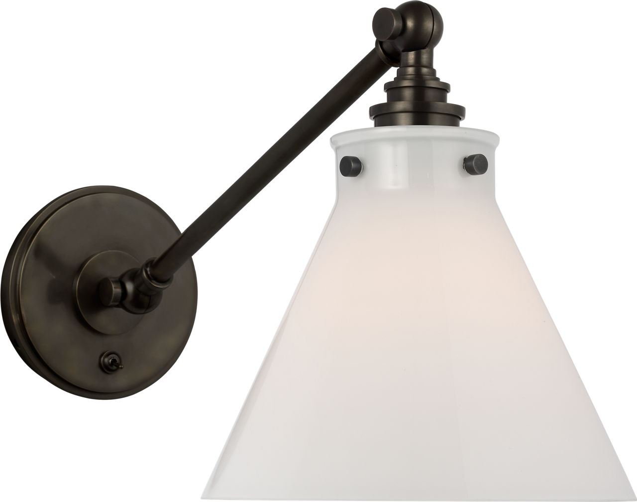Parkington Single Library Wall Light in Bronze with White Glass