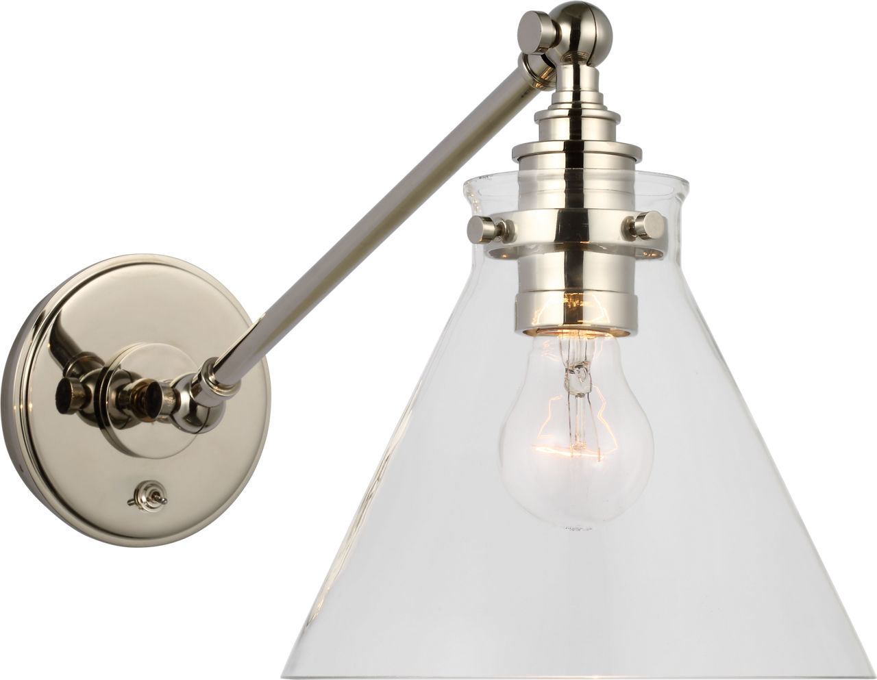 Parkington Single Library Wall Light in Polished Nickel with Clear Glass