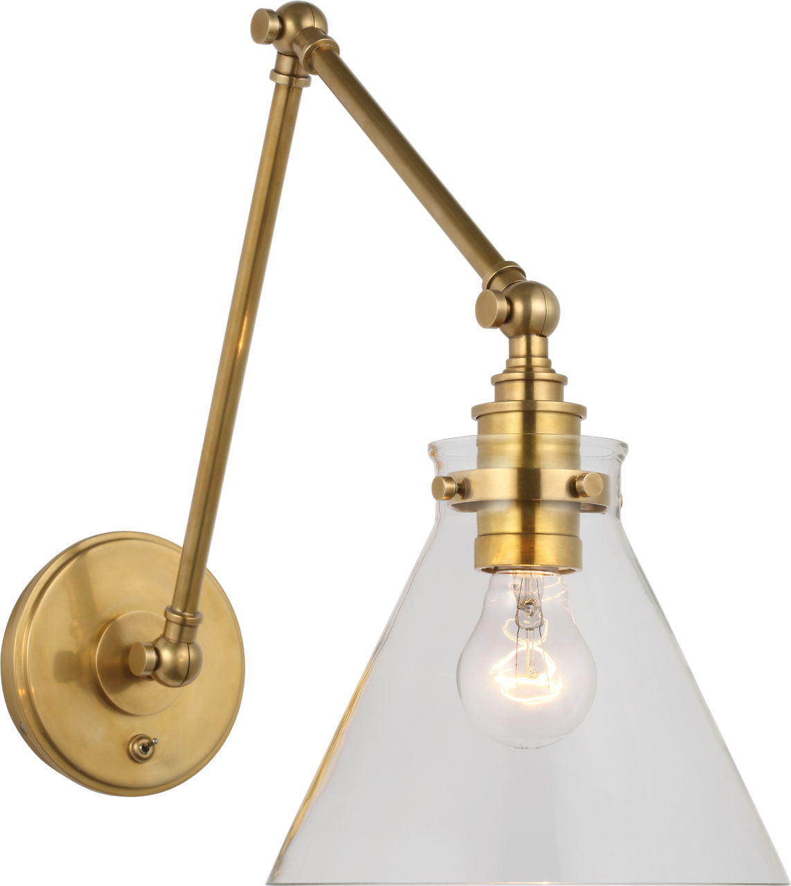 Parkington Double Library Wall Light in Antique-Burnished Brass with Clear Glass
