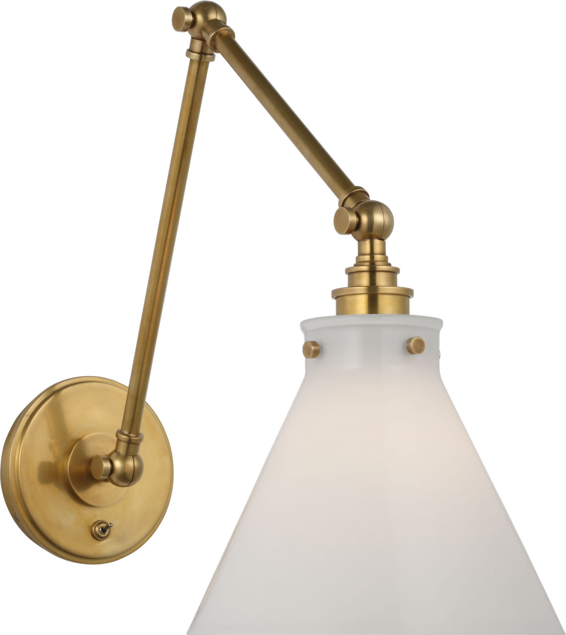 Parkington Double Library Wall Light in Antique-Burnished Brass with White Glass