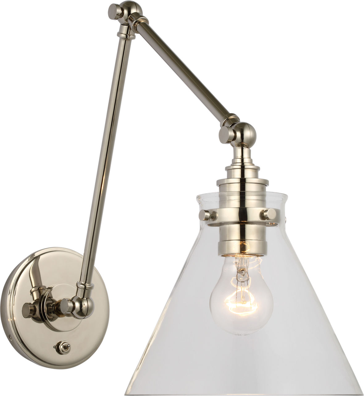 Parkington Double Library Wall Light in Polished Nickel with Clear Glass