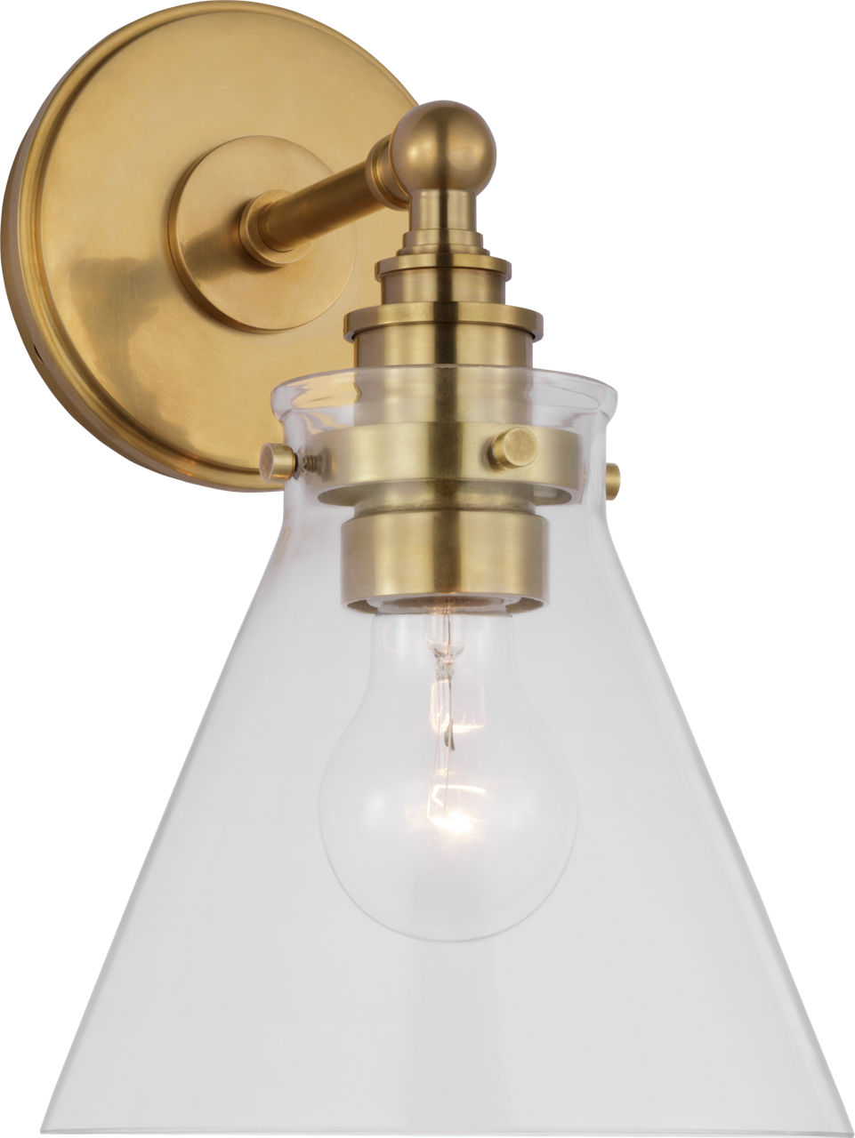 Parkington Small Single Wall Light in Antique-Burnished Brass with Clear Glass