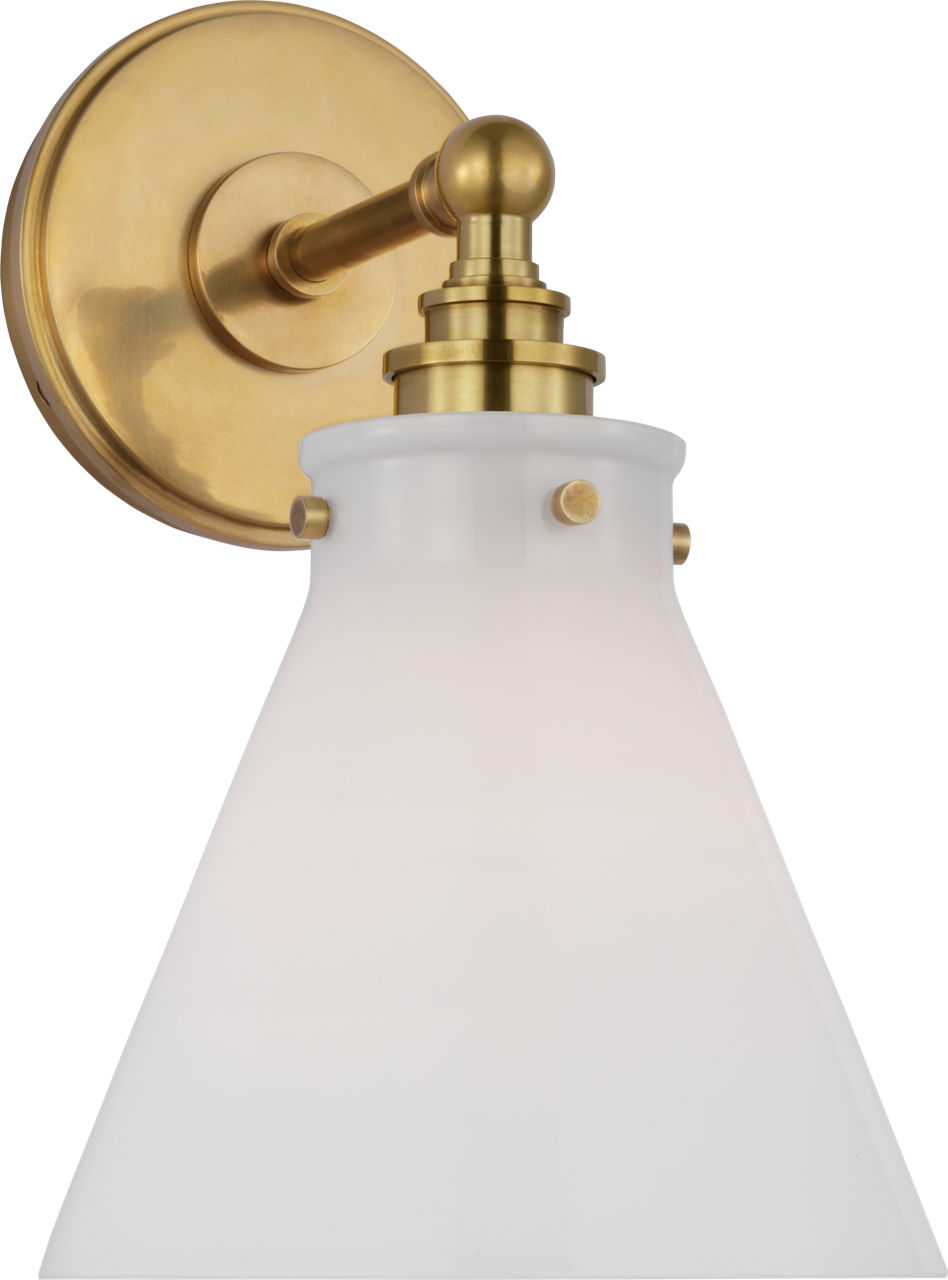 Parkington Small Single Wall Light in Antique-Burnished Brass with White Glass