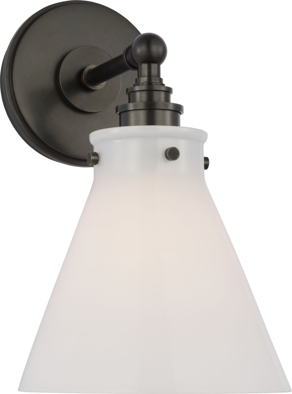 Parkington Small Single Wall Light in Bronze with White Glass