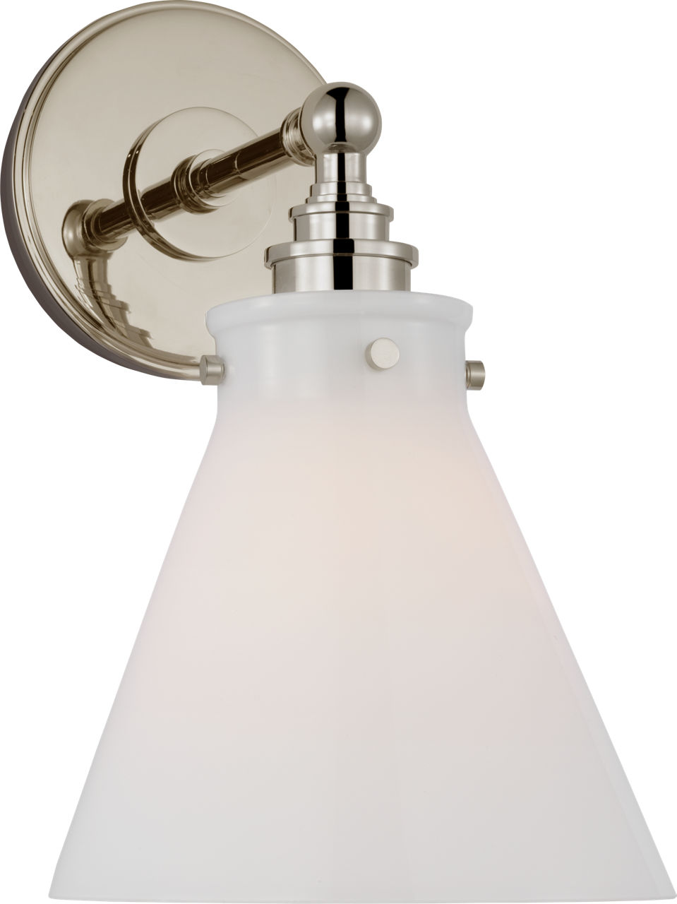 Parkington Small Single Wall Light in Polished Nickel with White Glass