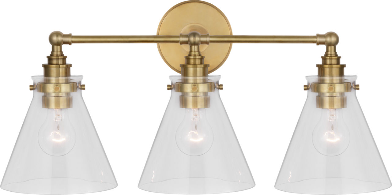 Parkington 24" Three Light Bath Bar in Antique-Burnished Brass with Clear Glass