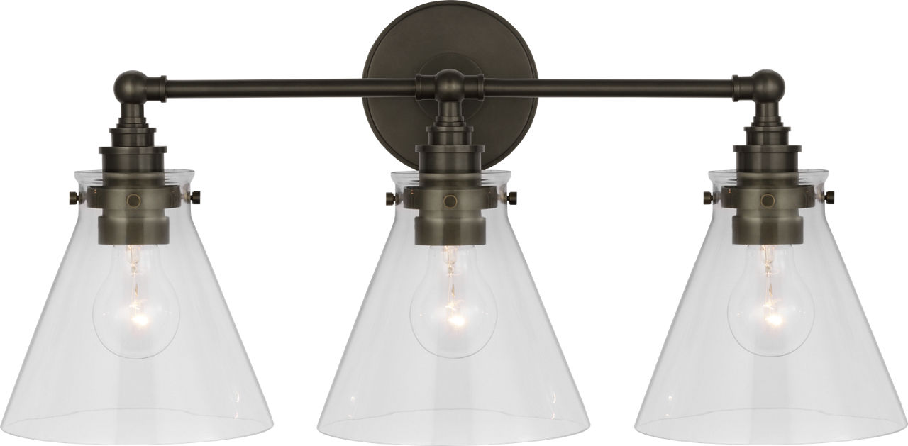 Parkington 24" Three Light Bath Bar in Bronze with Clear Glass