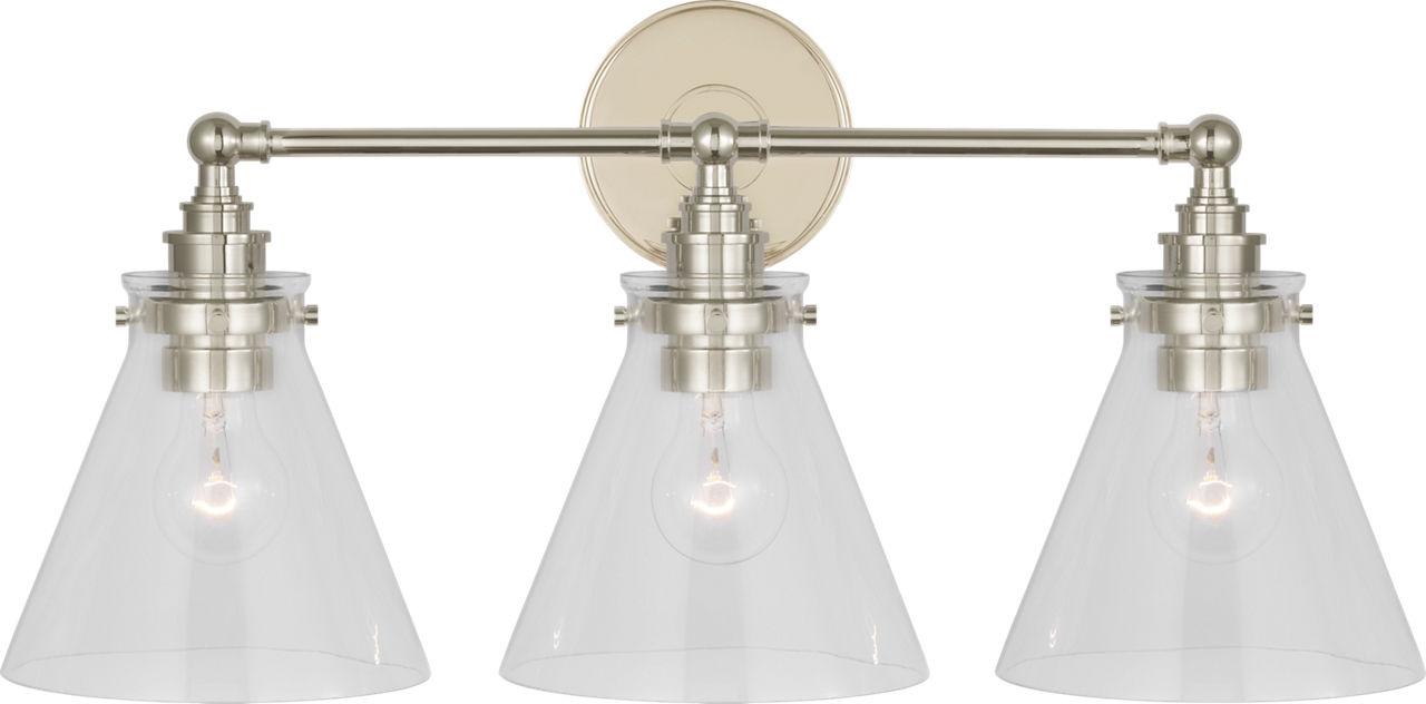 Parkington 24" Three Light Bath Bar in Polished Nickel with Clear Glass