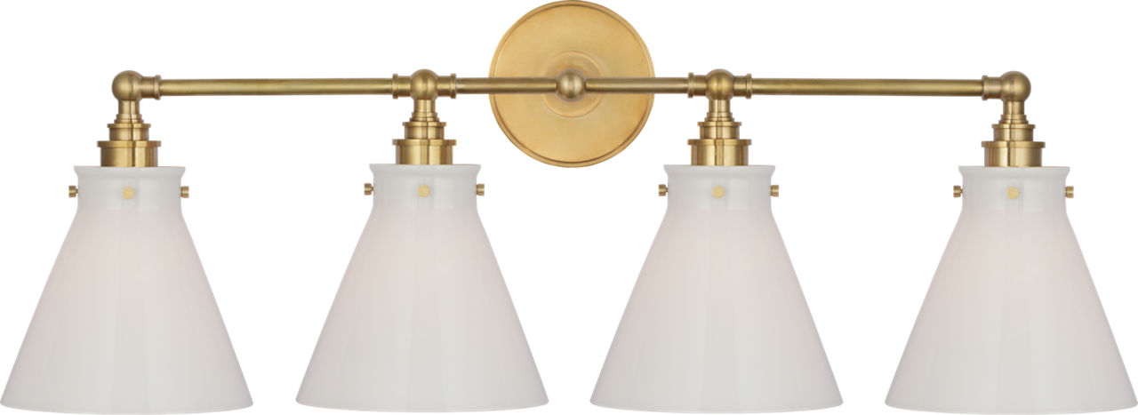Parkington 32" Four Light Bath Bar in Antique-Burnished Brass with White Glass