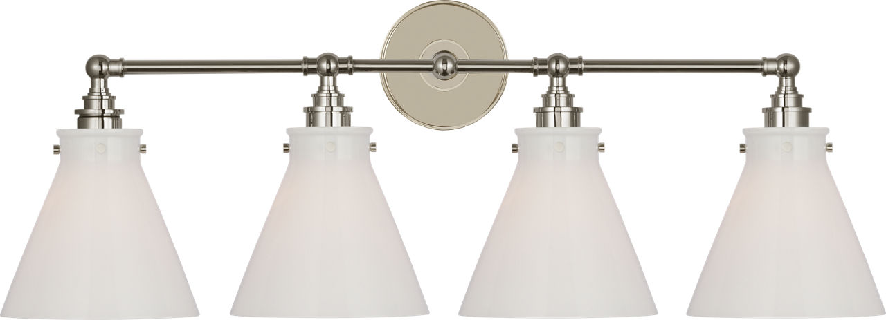 Parkington 32" Four Light Bath Bar in Polished Nickel with White Glass