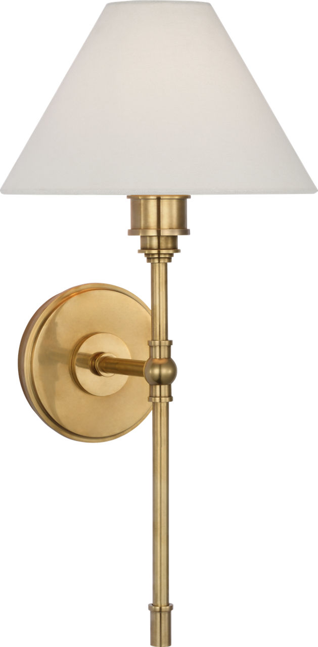 Parkington Large Tail Sconce in Antique-Burnished Brass with Linen Shade