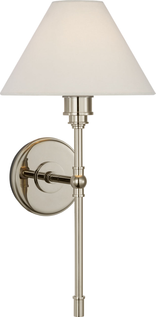 Parkington Large Tail Sconce in Polished Nickel with Linen Shade