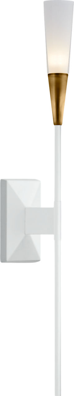 Stellar Single Tail Sconce in Matte White and Antique Brass with Frosted Acrylic