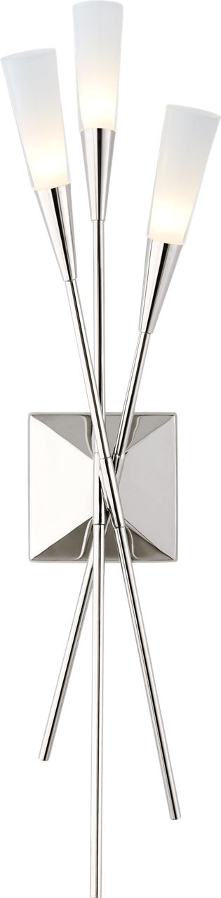 Stellar Triple Tail Sconce in Polished Nickel with Frosted Acrylic