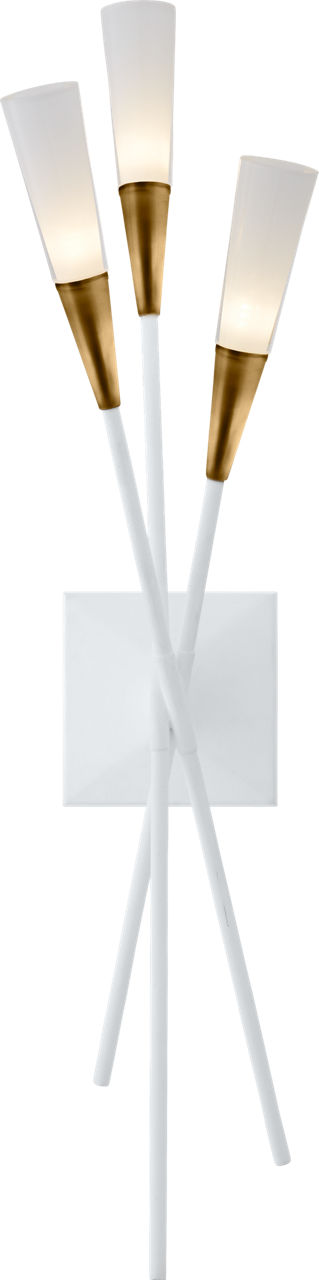 Stellar Triple Tail Sconce in Matte White and Antique Brass with Frosted Acrylic