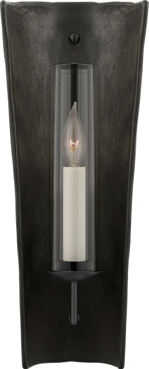 Downey Medium Reflector Sconce in Stained Black Metallic and Aged Iron with Clear Glass