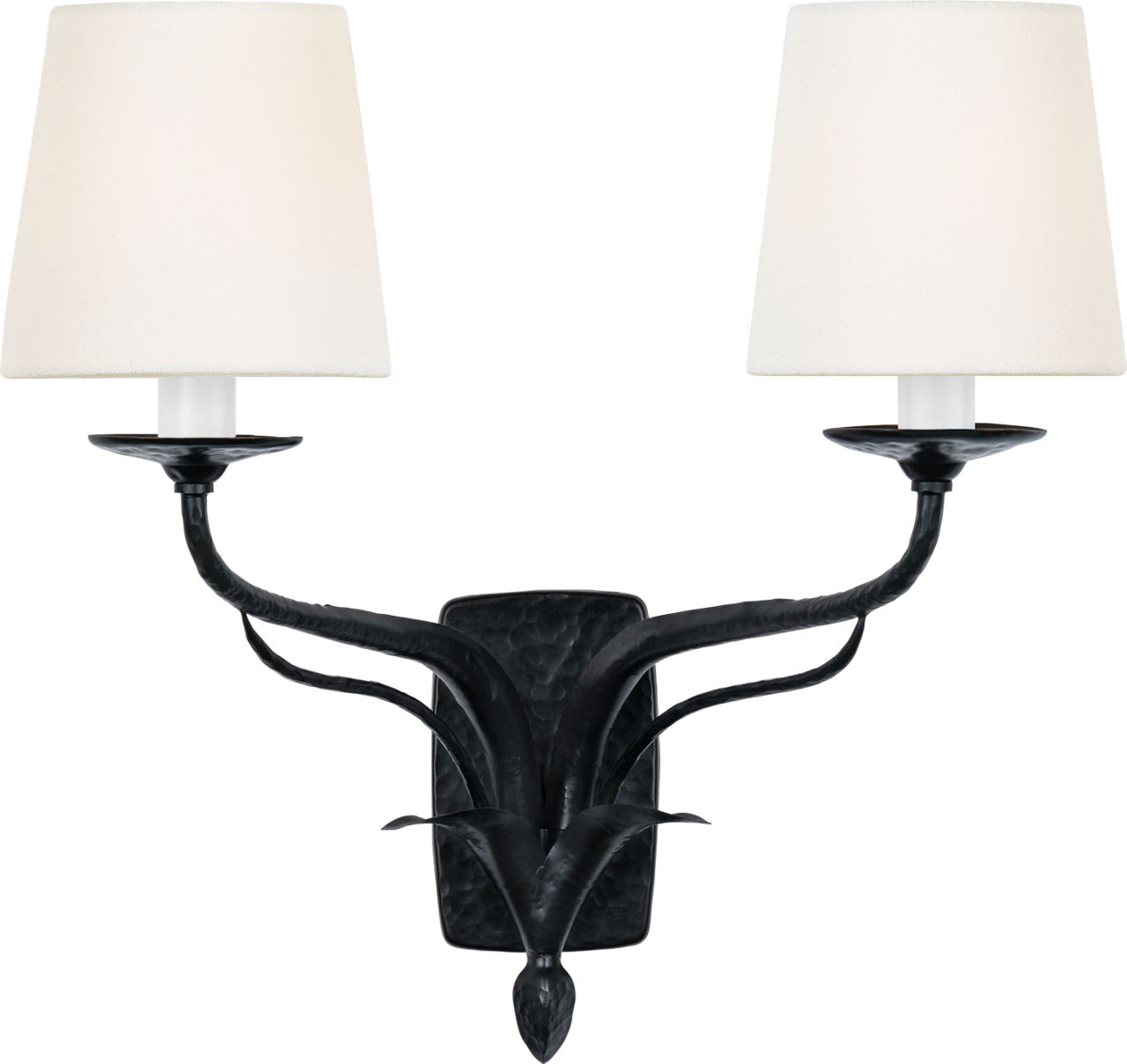 Amalfi 15" Double Sconce in Waxed Black with Linen Shades