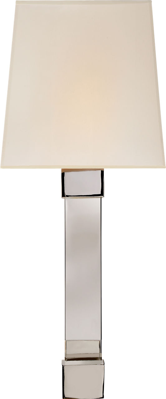 Edgar Medium Sconce in Polished Nickel and Crystal with Silk Shade